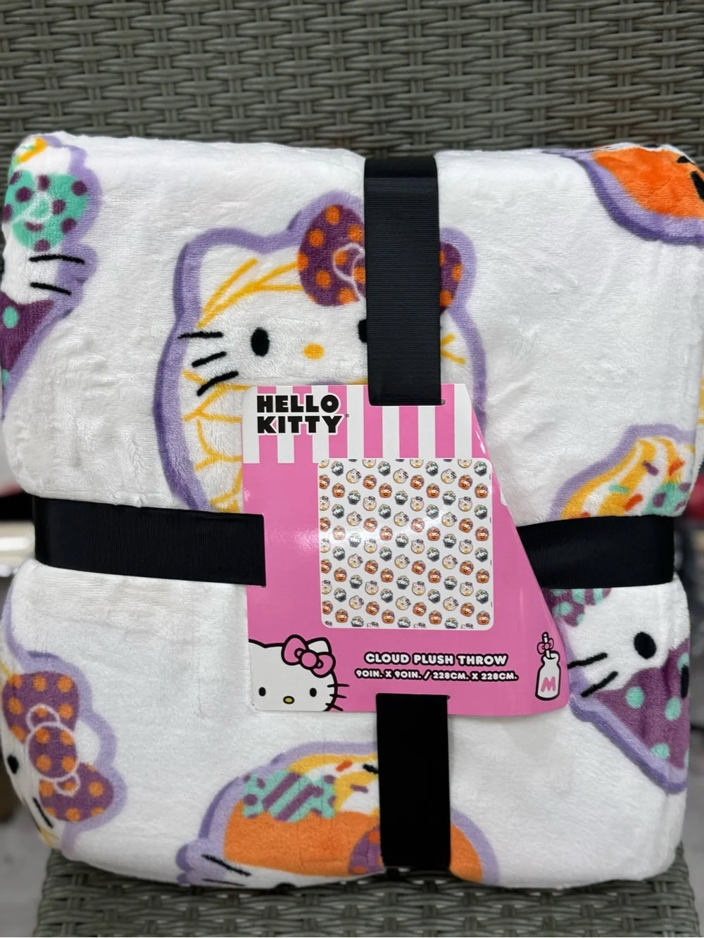 Hello Kitty White Plush Throw with Purple, Orange & Yellow Accents